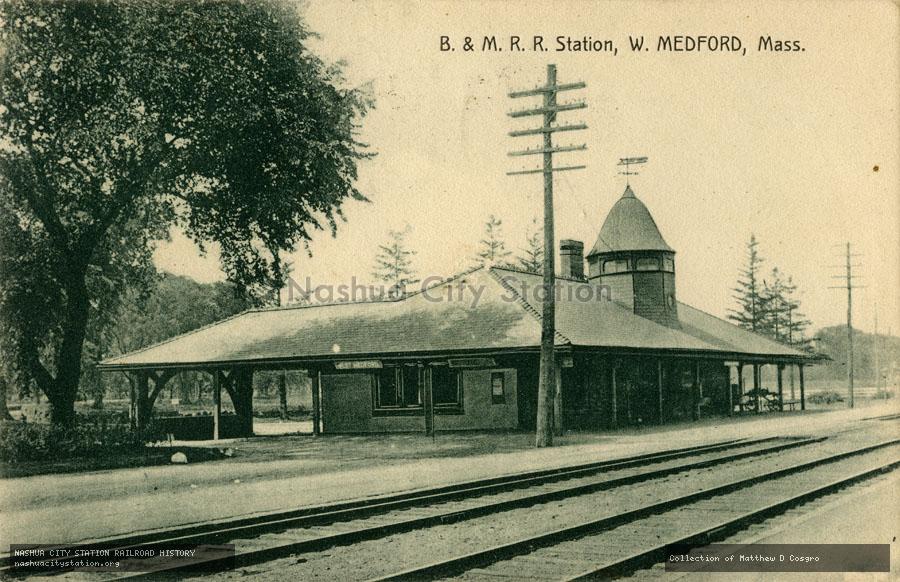 Postcard: Boston & Maine Railroad Station, West Medford, Massachusetts